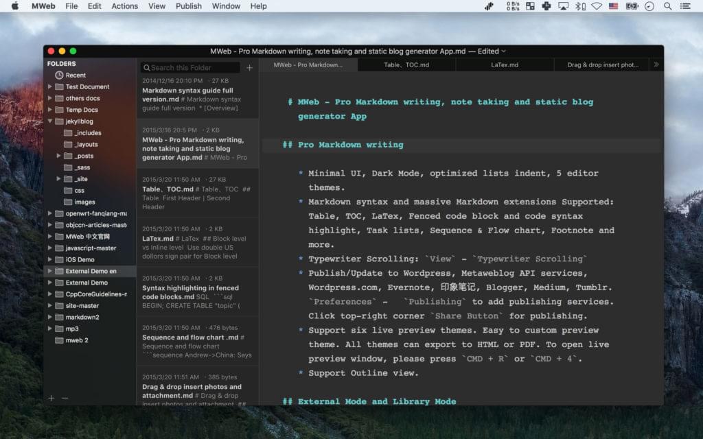 A screen shot of the MWeb editor