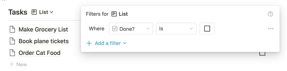 filtered list view