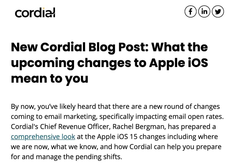 New blog post email example: Cordial