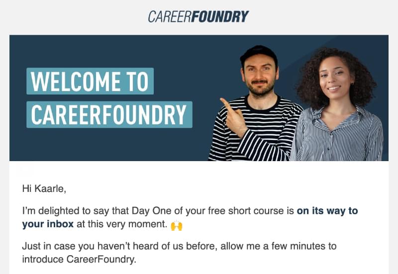 Email course first email example: CareerFoundry